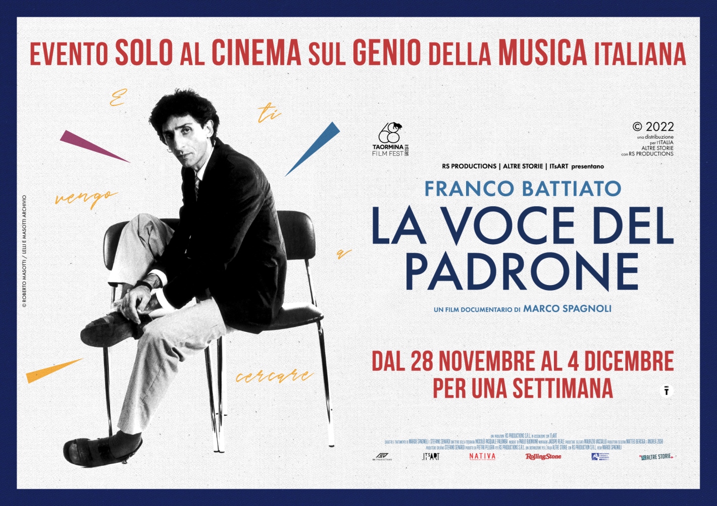 Franco Battiato, La Voce del Padrone, iI film evento di Marco Spagnoli dal 28 novembre al 4 dicembre solo al cinema